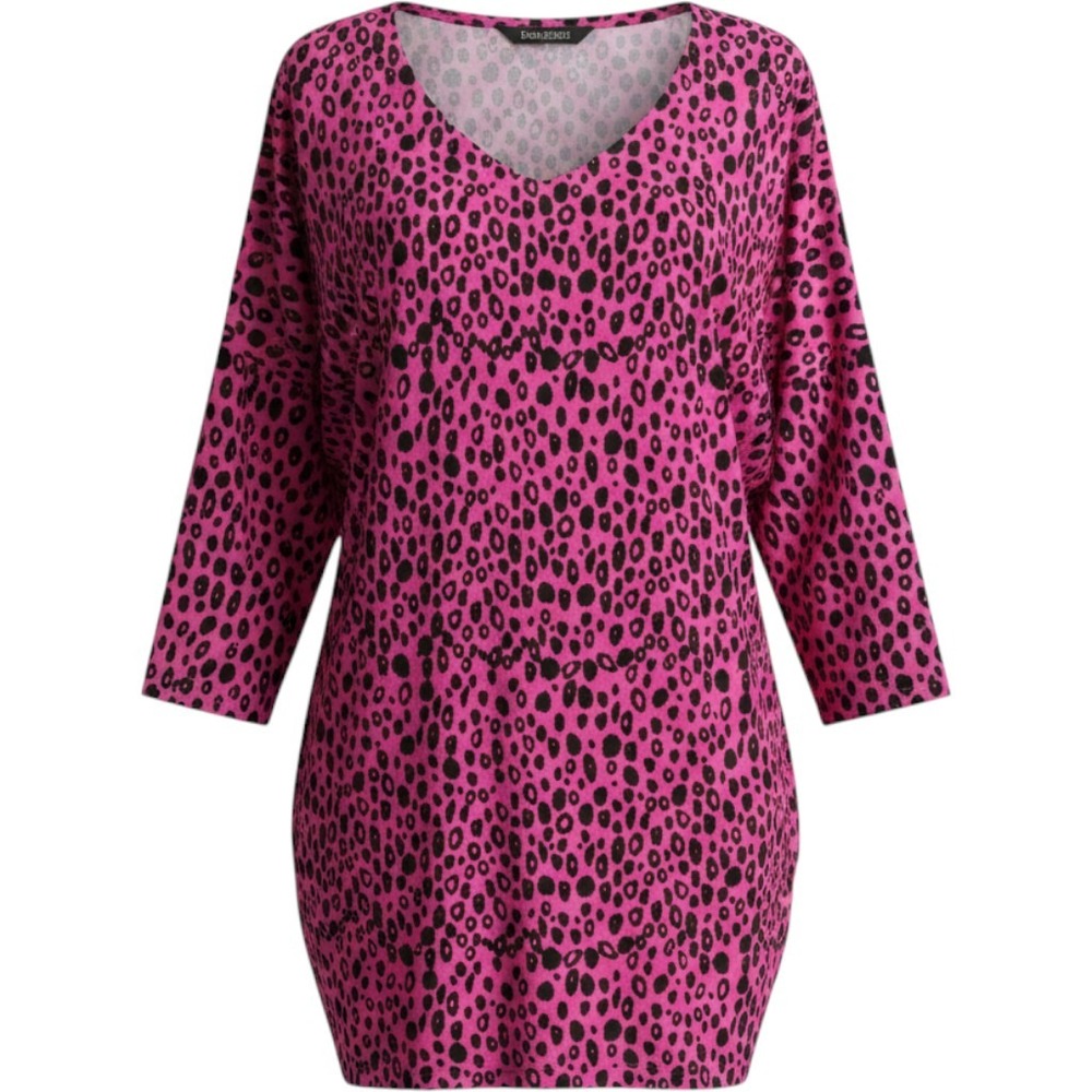 Jessica‎ Simpson Pink Black Leopard All Over Print Tunic 3/4 Sleeve Top Dress